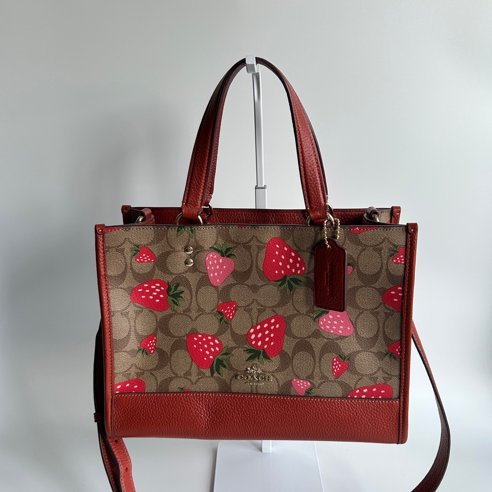 Coach Dempsey Carryall Signature Canvas Wild Strawberry Print Red Bag CH325